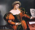 ルクレティア・ルネッサンス・ロレンツォ・ロットの自殺の写真を持つ女性の肖像画
